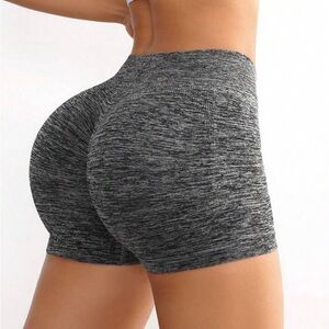 Booty POP Yoga Gym Athletic Shorts  High-Waisted Charcoal Gray